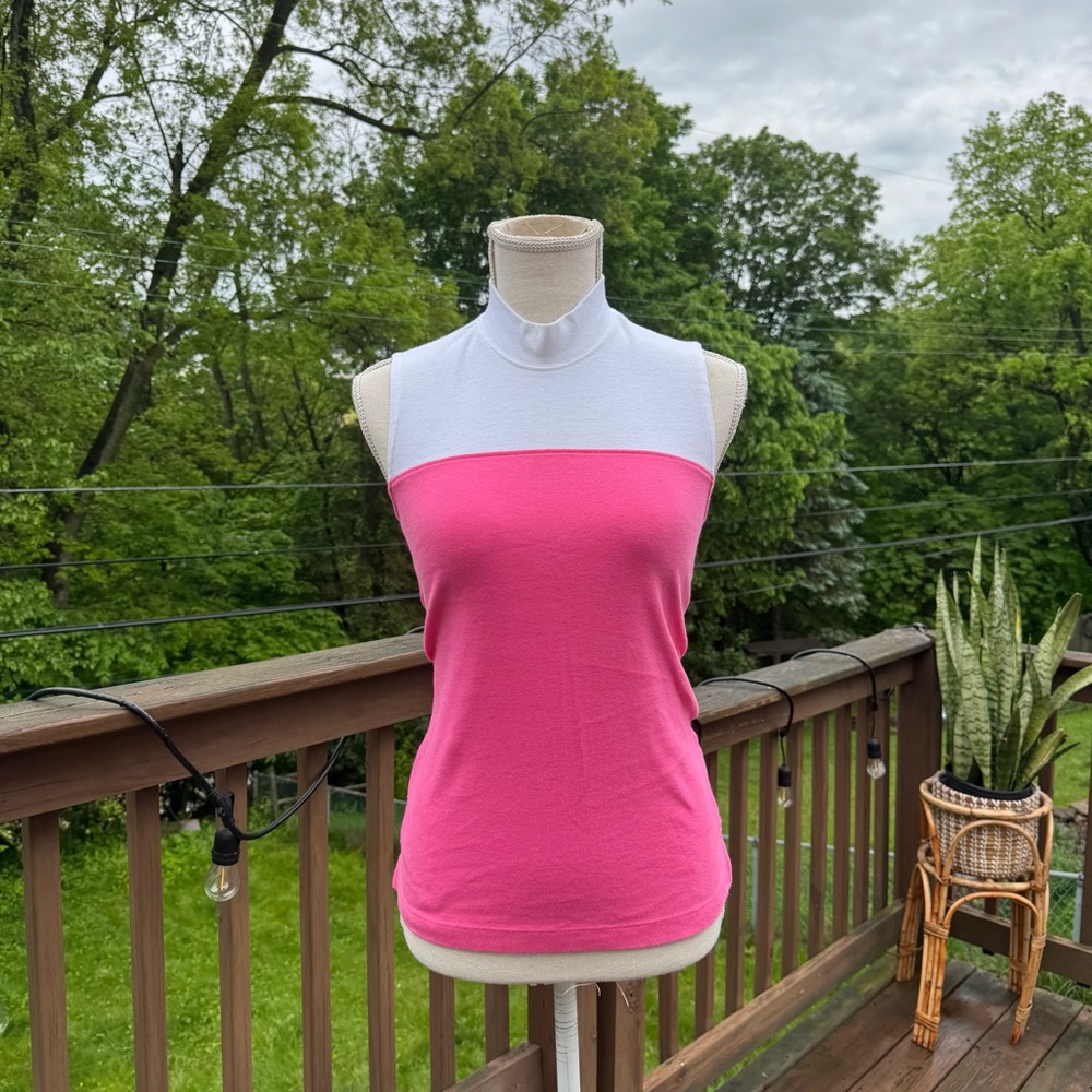 Basic Editions Pink Sleeveless Fitted Polo Tank Top